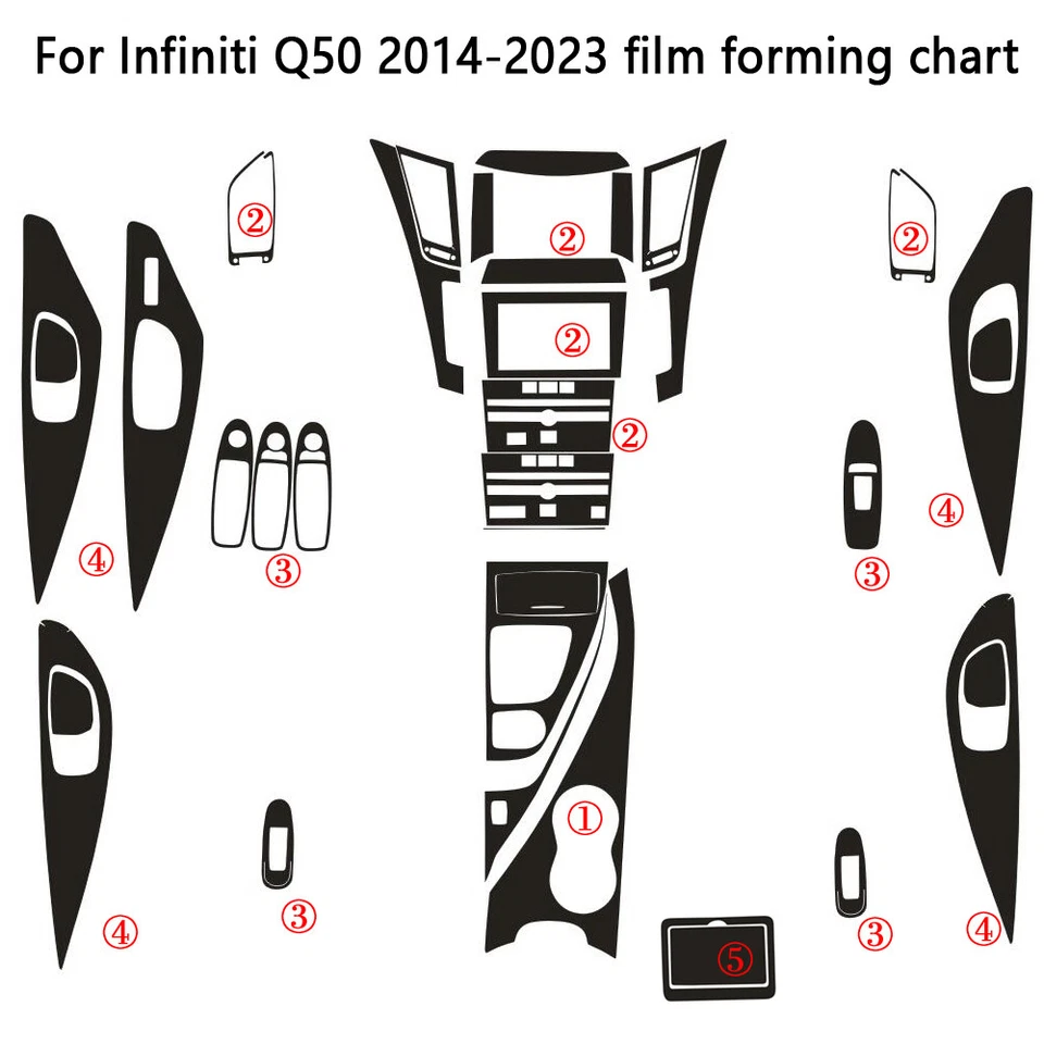 For Infiniti Q50 2014-2020 Glossy black Pattern Interior DIY Trim Decals Foto 3 de 4