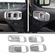 For 2018-2023 Jeep Wrangler JL Silver Inner Door Handle Bowl Cover Decor Trim 4P