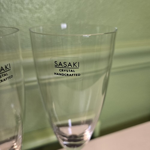 Vintage Sasaki Onyx Crystal Champagne Flute Black Stem Poland 8oz X2 - Picture 2 of 2