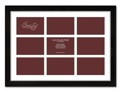 Craig Frames 1WB3BK, 14x20 Black 9 Photo Collage Frame, White Mat, 4x6 Openings