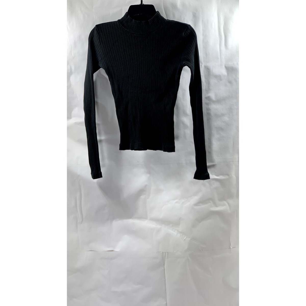 BRANDY MELVILLE Women's Black Rib Knit Long Sleeve Turtleneck Top