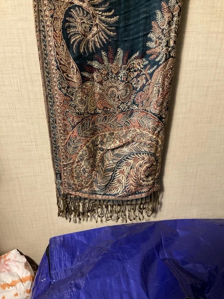 Mantón/envoltura tejido a mano con flecos sin marca talla única se adapta a la mayoría beige aguamarina Foto 4 de 4