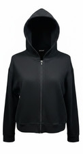 Zara Black Cropped Hoodie Women s Medium Zip Front Long Sleeve Fleece