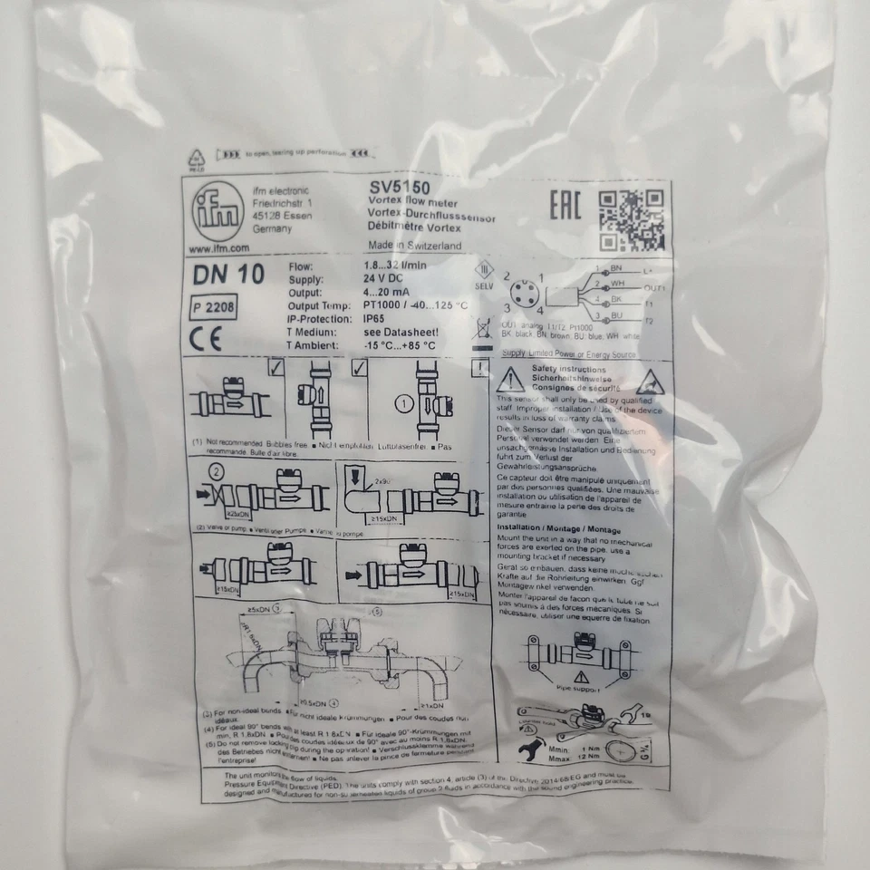 IFM SV5150 Vortex Flow Meter DN10 G ¾ 1.8–32 L/min 4–20 mA 24 V DC - Image 4 of 4