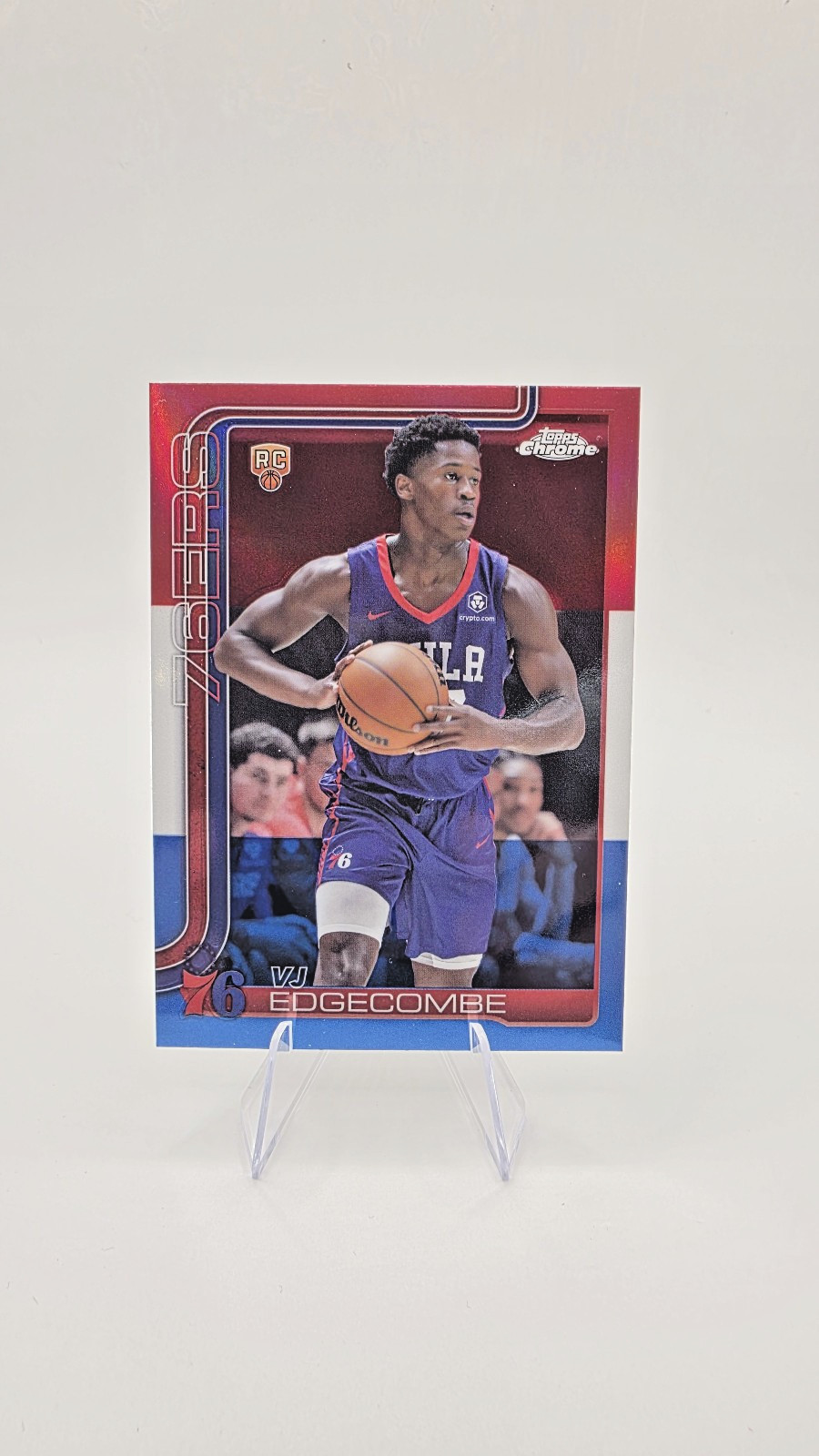 2025-26 Topps Chrome #253 VJ Edgecombe Red White & Blue Refractor Rookie Card