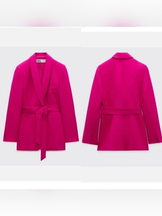 Zara | Fuchsia Belted Tuxedo Collar Blazer image 5