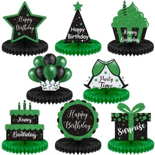 Yexiya 8 Pcs Black and Green Birthday Centerpiece Table Decoration, Happy