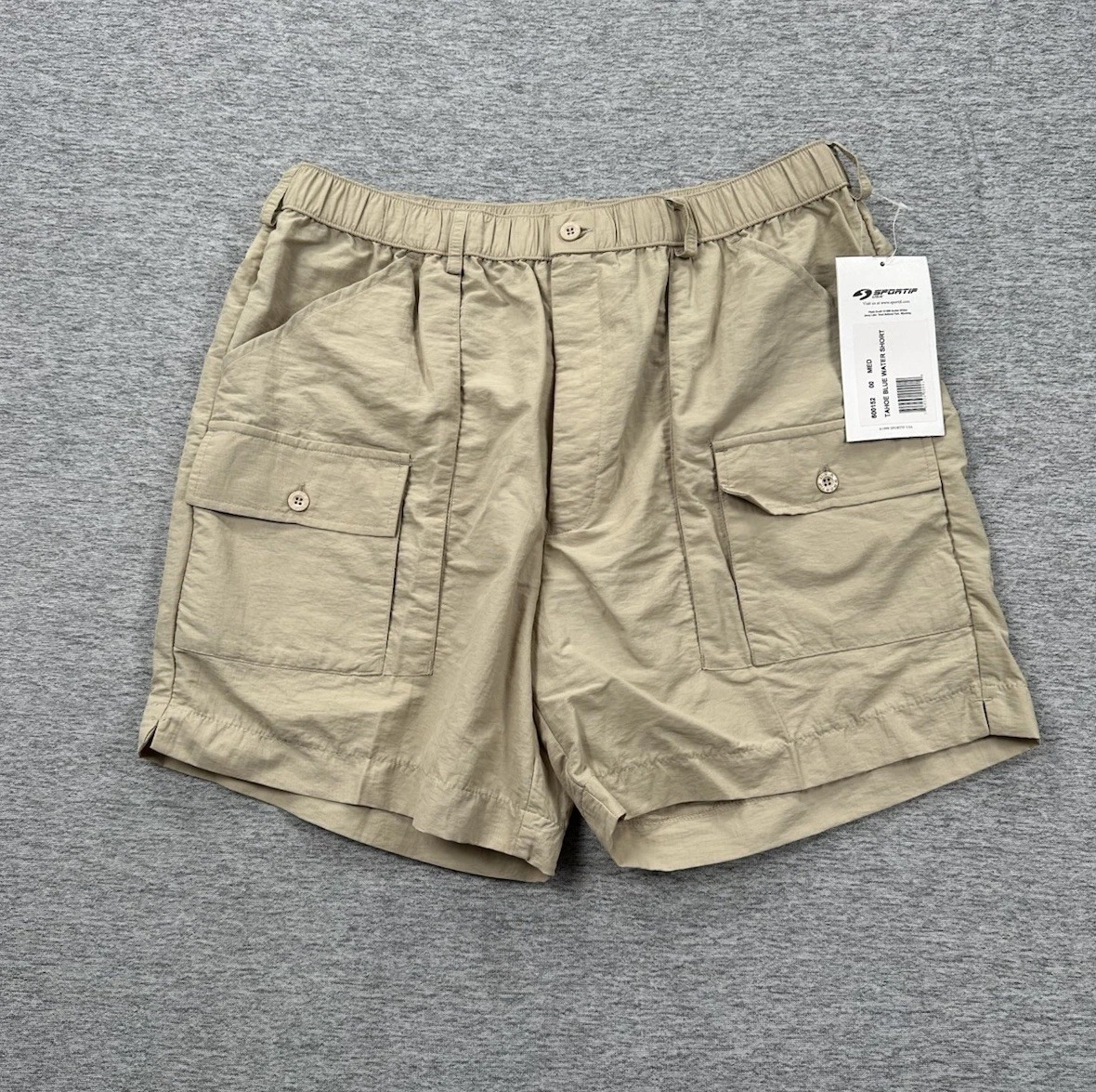 Vintage Sportif USA Shorts Mens Medium Beige Tahoe Blue Water Hiking Fishing NEW