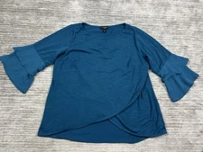 I.N.Studio Top Womens 1X Blue 3/4 Sleeve Polyster Blend Bell Sleeve Casual