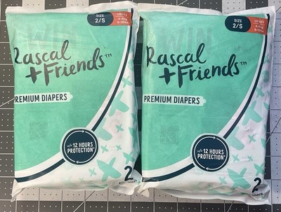 Lot of 2 Rascal Friends Premium Absorbent Diapers Size 2  Sm /9-18 Lbs. Unisex