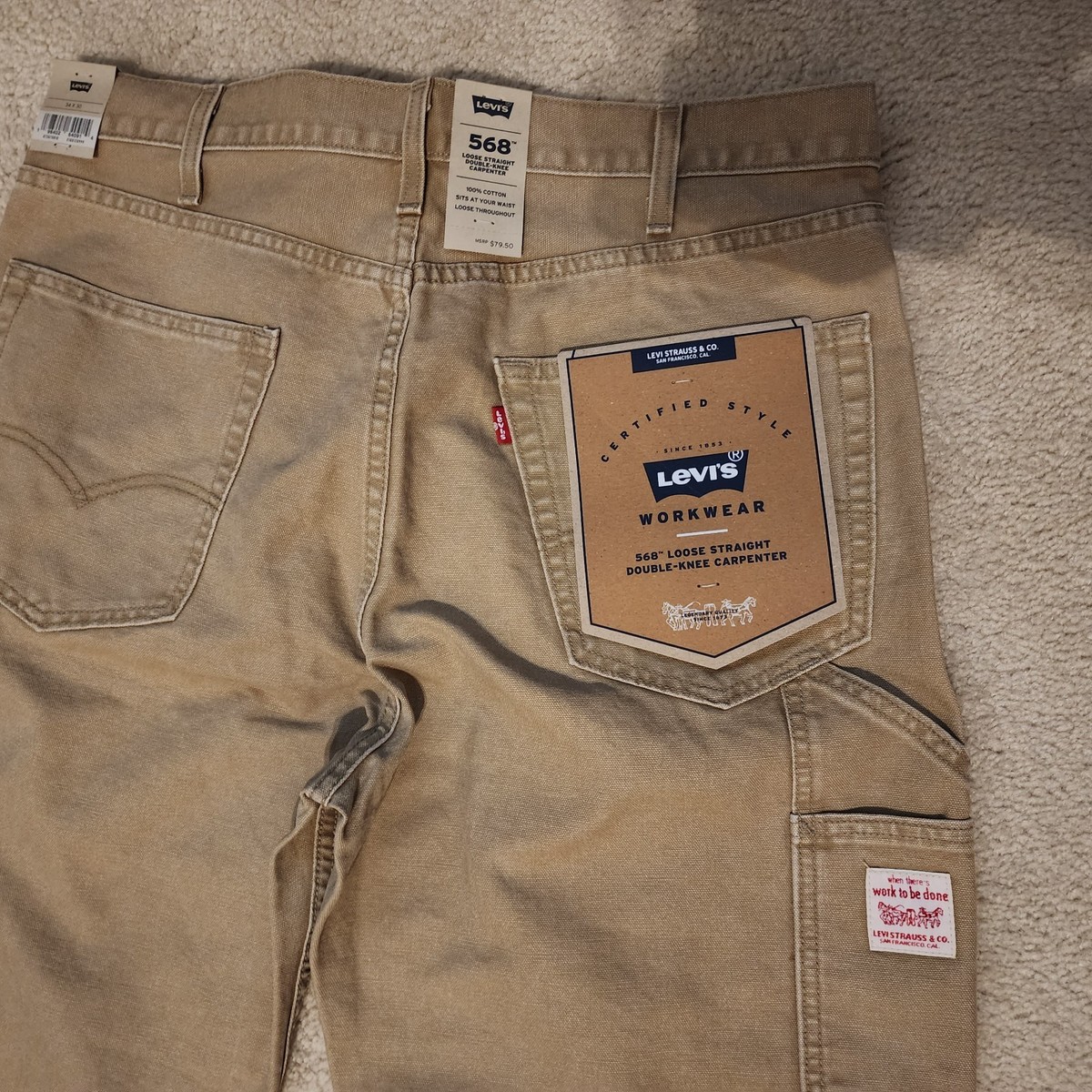 NWT Levi's Men 568 Loose Canvas Double Knee Carpenter Jeans 34x30
