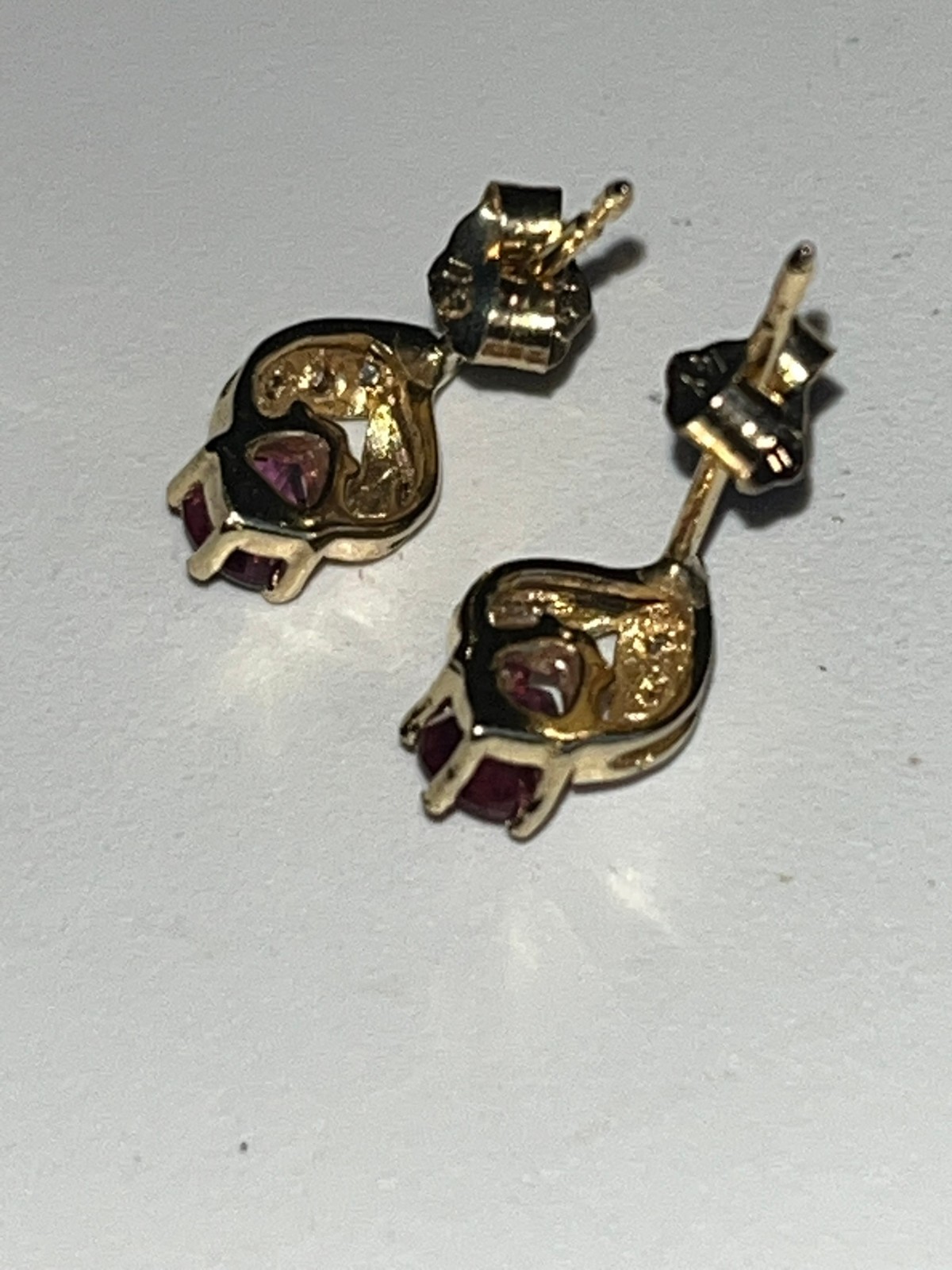 14K Solid Yellow Gold Ruby and Diamonds Stud Earr… - image 7