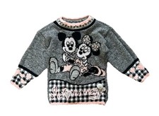 Vintage Disney Mickey Minnie Girls Kids Knit Sweater Small Made In USA Gray Pink