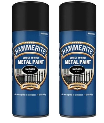 2 x Hammerite Direct To Rust Smooth Black Aerosol schnelltrocknende Sprühfarbe 400ml