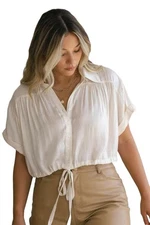 GoSriKi Women's Short Sleeve Shirt Vintage V-Neck Cotton Blend Solid Regular ...