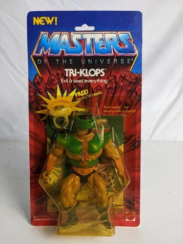 DEFECTIVE K25i05471 TRIKLOPS MOC MINT ON CARD 1983 MOTU VINTAGE F G3D