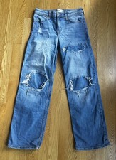 Abercrombie Kids High Rise Wide-Leg Distressed Denim Jeans Size 13/14 Girls