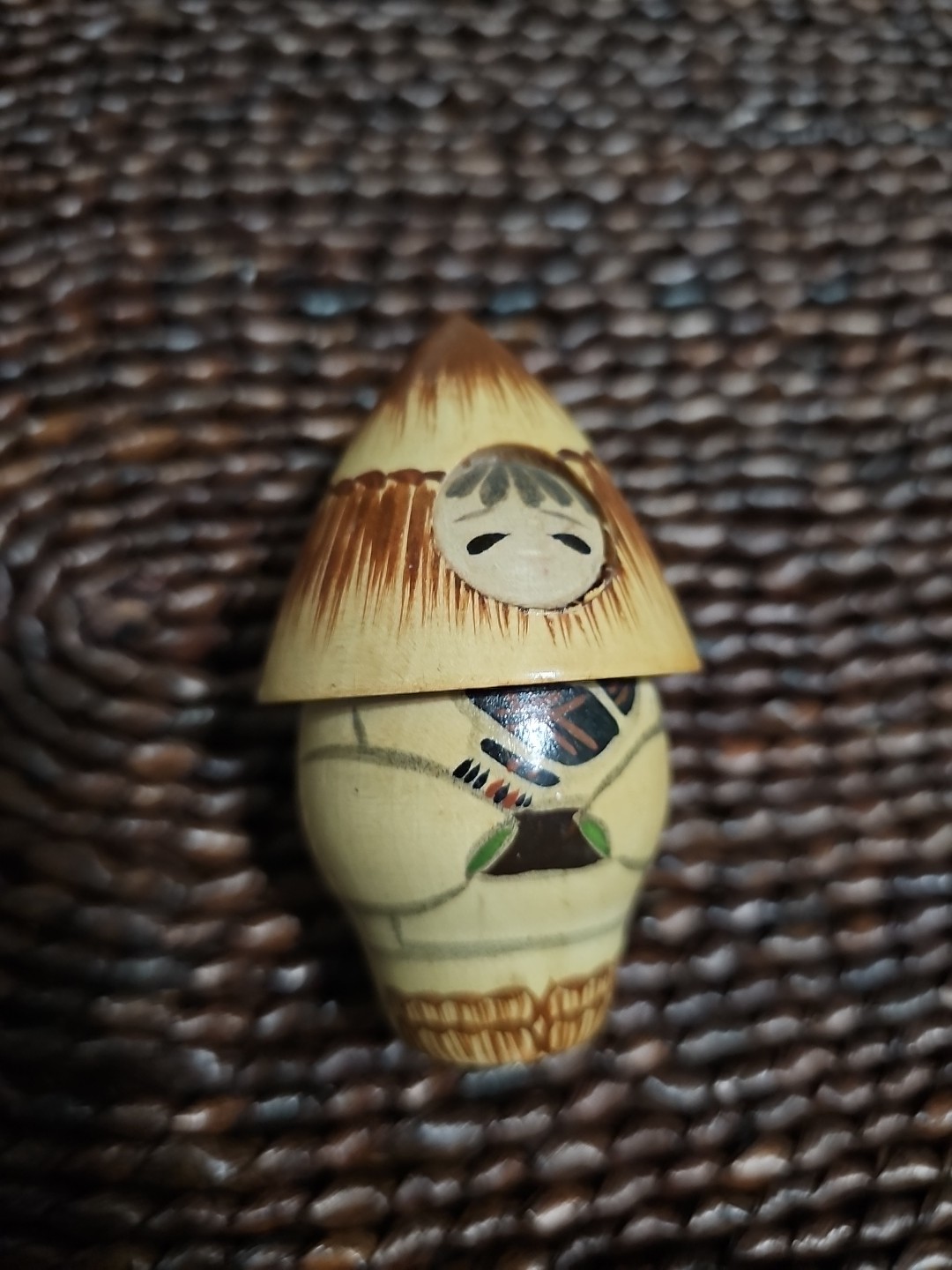 Vtg Rare Kokeshi Girl Doll Wooden Japanese Girl 3" Japan Tra