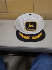Vintage John Deere Scrambled Eggs 1970s White Black Snapback Trucker Hat, NOS