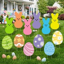 Large Easter Yard Signs 12pcs with Stakes Welcome Bunny Eggs Decorations O