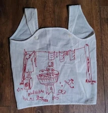Vintage 1930's Child's Hand Linen Embroidered Pinafore Apron 
