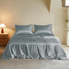 Luxury Queen Silk Duvet Cover Set 3 Pieces, Extra Soft, Breathable  Cooling
