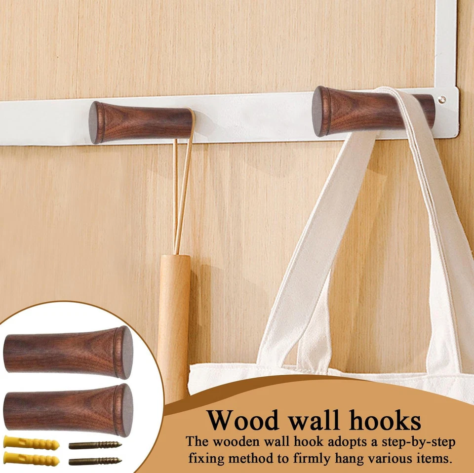 1/2 Ganchos de Pared de Madera 2 Piezas Ganchos de Entrada de Madera Toallero Decoración Rústica Manera Foto 4 de 4