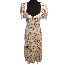 New NWT Floral LuLus Cottagecore Maxi Dress Front Split Wom Small V Neck