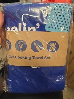 Weight Watchers WW Set of 3 Blue Cotton ''Get Cooking'' Kitchen 3 Towel Set - NEW