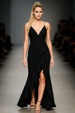 LAUNDRY Black Ruffled Adjustable Straps Spaghetti Surplice Gown LBD sz 4 Prom Sa