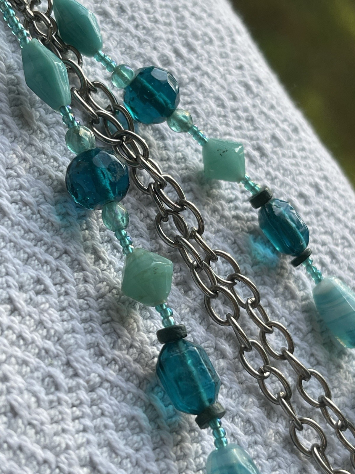 Two Art Glass Murano Style Beaded Necklaces Teal Tone