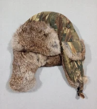 Mad Bomber Cabela's Zonz Woodland Genuine Rabbit Fur Hunting Hat Camo L / XL