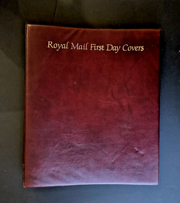 Royal Mail Ersttagsbriefe 4 Ring Album Mappe rot Kunstleder 13 Blätter