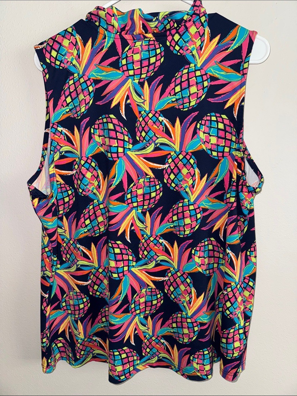 Pneapples Lulu-B 1X pineapples ruffle sleeveless shirt resort wear blue pink ...