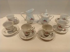 Vintage Walbrzch Porcelain Tea Service Set Creamer Sugar 6 Cups and Saucers