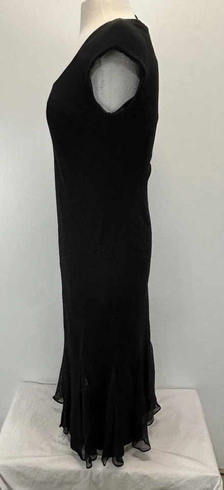 Vtg Jones New York Midi Dress Sz 6 Black Classic Silk Panel Flattering Lined 90s - Image 2 of 4