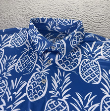 Chubbies Polo Shirt Mens Medium Blue Pineapple AOP Performance Beach Travel Golf