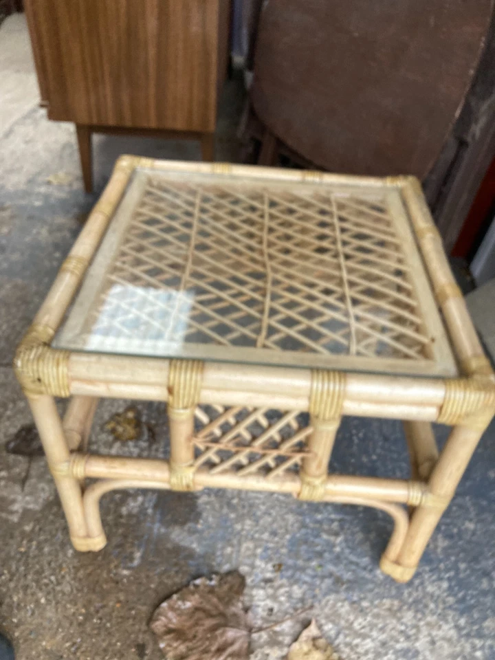Vintage Retro Brown Bamboo Glass Top Coffee Table 51 x 51 cm x 41 cm high - Image 4 of 4