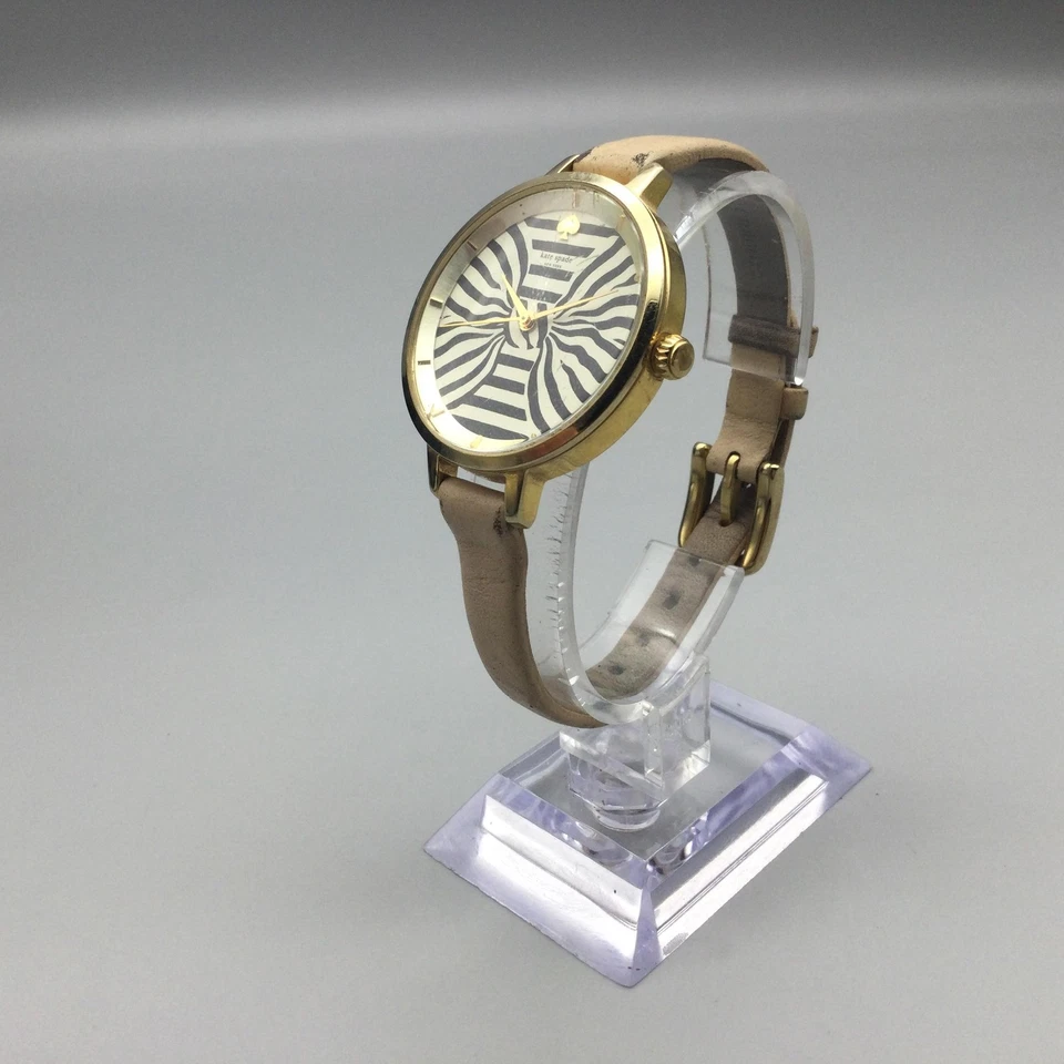 Kate Spade Metro Watch Womens 34mm Bow Stripe Dial Gold Tone New Battery - Image 4 of 4