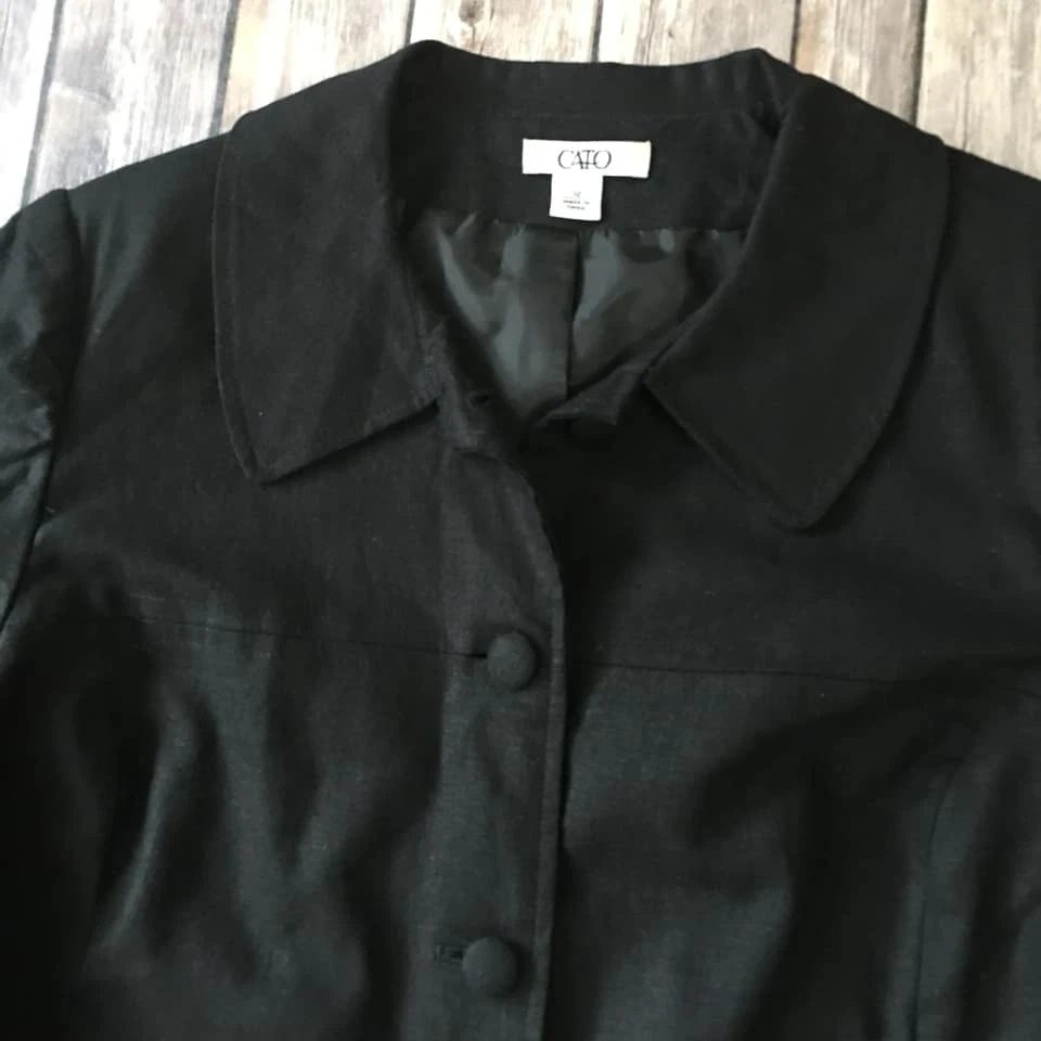 Chaqueta Blazer Cato Lino Mujer 12 M L Negra Columpio Recortada Manga 3/4 Retro Foto 3 de 4