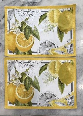 Pair of Williams Sonoma Meyer Lemon 100% Cotton Placemats Pre-Owned VIBRANT!
