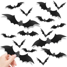 140Pcs Bats Halloween Decor, Real Scary Bat Stickers for Party Black