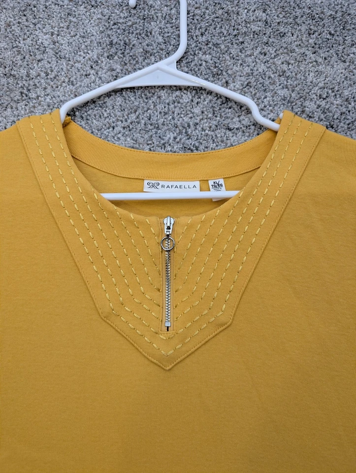 Vestido Rafaella Para Mujer XL Amarillo Manga Corta Algodón Cremallera Cuello Informal Pullover Foto 4 de 4
