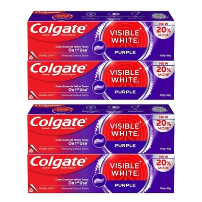 Colgate Visible White O2 Purple Whitening Toothpaste 120g Pack of 4 Fresh Mint