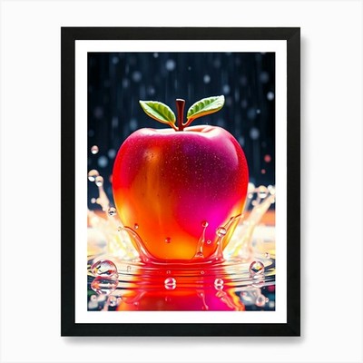 Wasser spritzt roter Apfel Kunstdruck gerahmt Wandbild Poster Leinwanddruck Bild