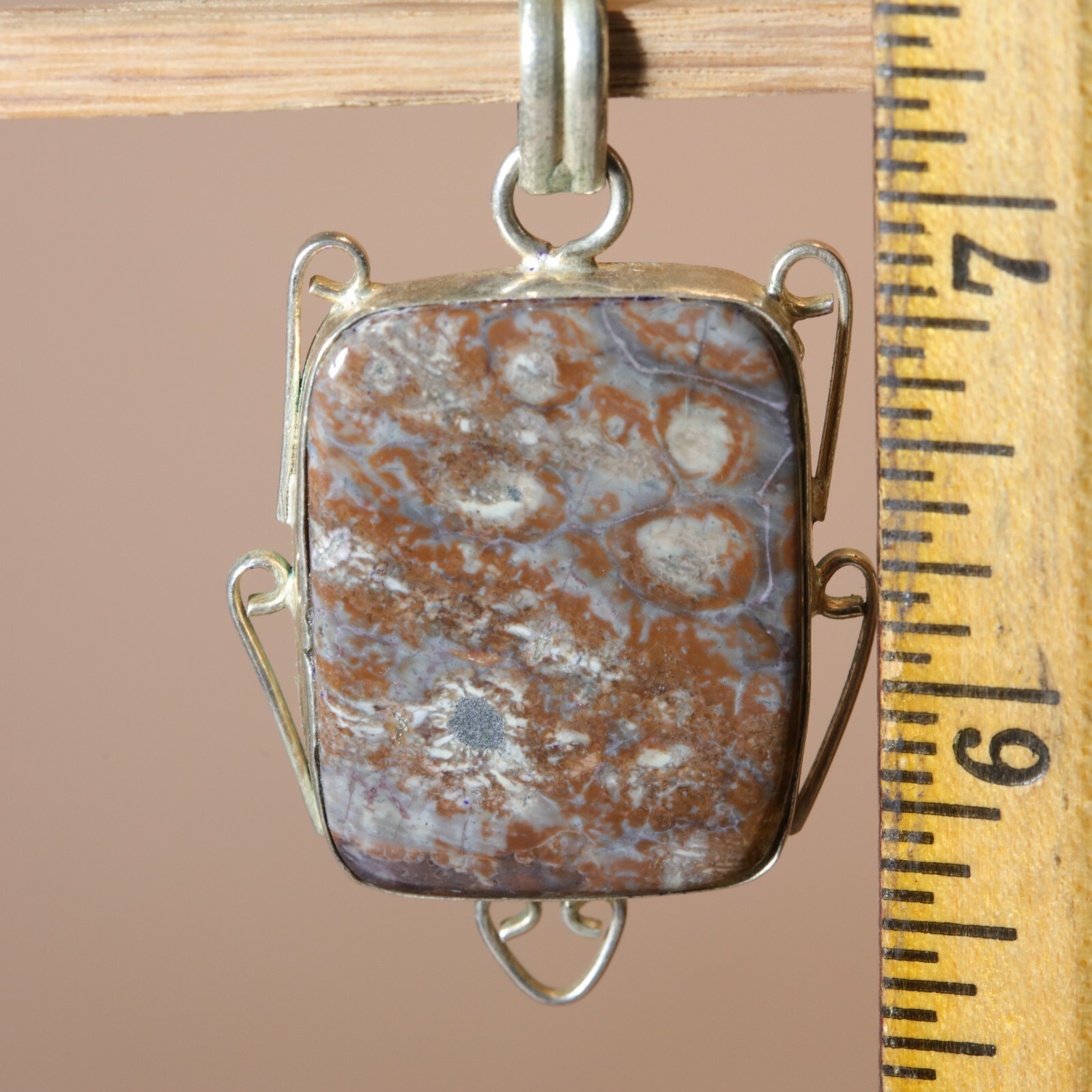 Vintage rectangular Leopard Jasper PENDANT set in… - image 12
