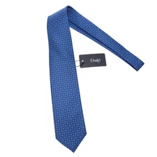 Drake's NWT Neck Tie in Blue with White & Light Blue Mini Circles 100% Silk