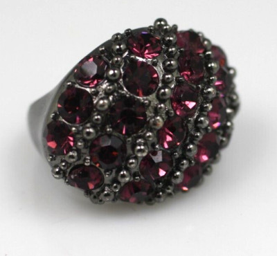 Shiny Gun metal finish dark purple stones bold cocktail ring size 7