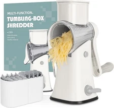5-in-1 Rotary Cheese Grater w/ Handle, Manual Hand Crank Cheese Shredder, White