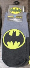 DC BATMAN Kids Boys or Girls Unisex Black  Gray Logo Ankle High Socks One Size